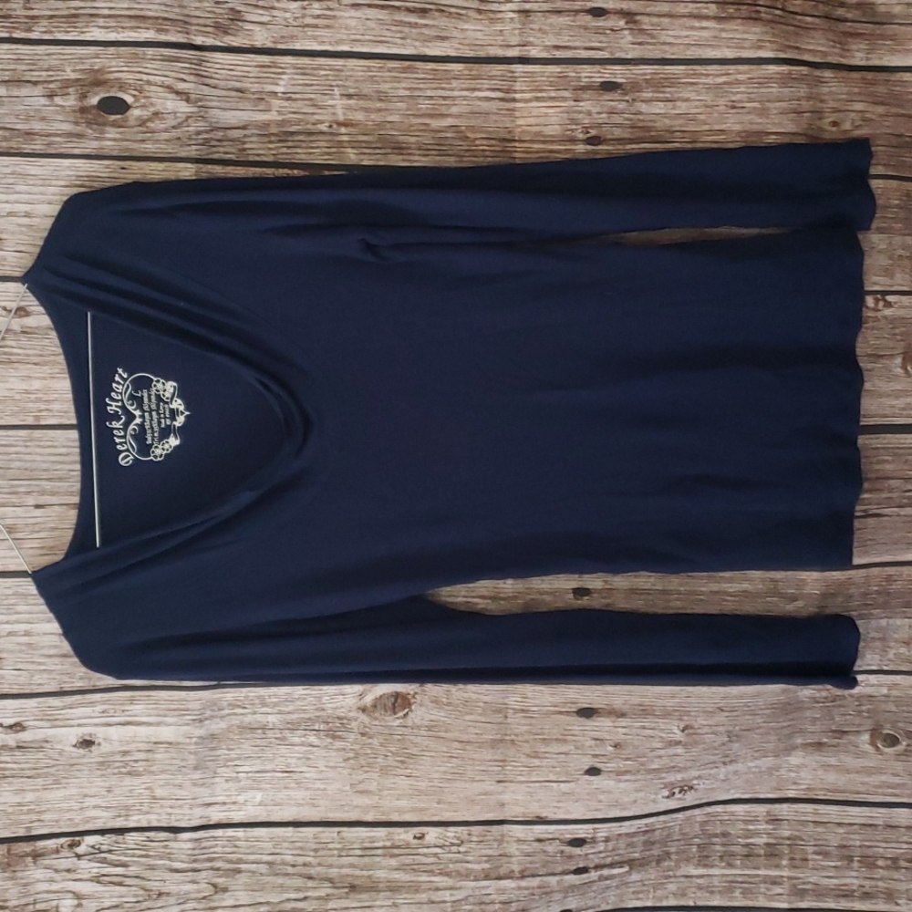 Blue ribbed cowl neck long sleeve tee